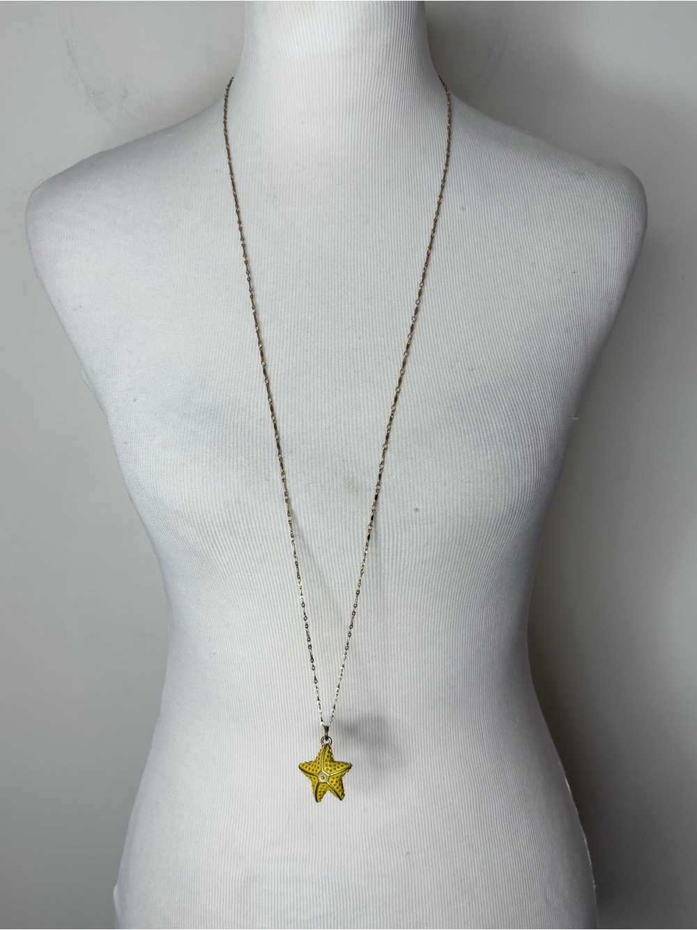 J. Crew Yellow Enamel Starfish Pendant with Gold-Tone 37 Inch Chain Necklace
